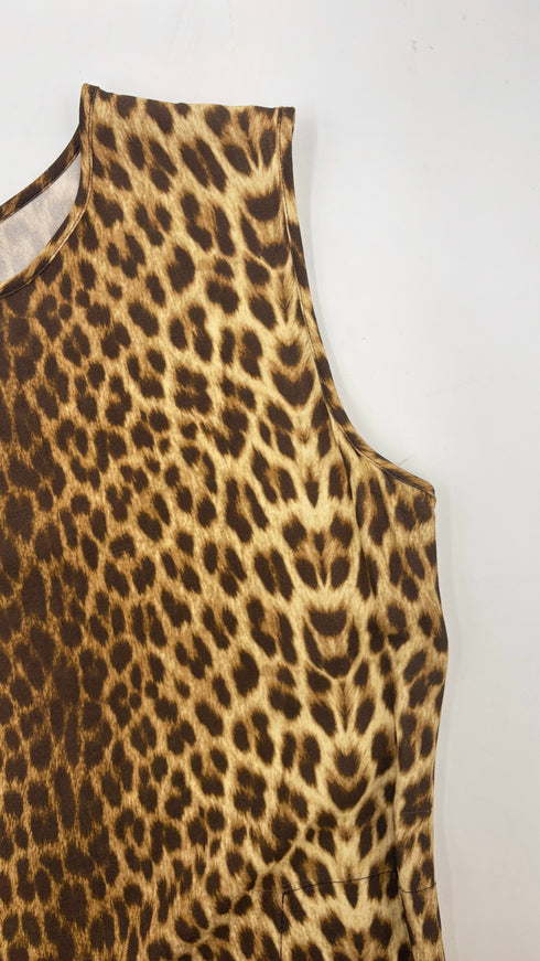 Abito midi animalier e piume