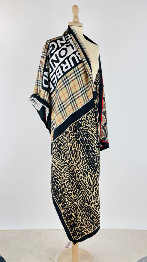 Sciarpa seta tartan animalier