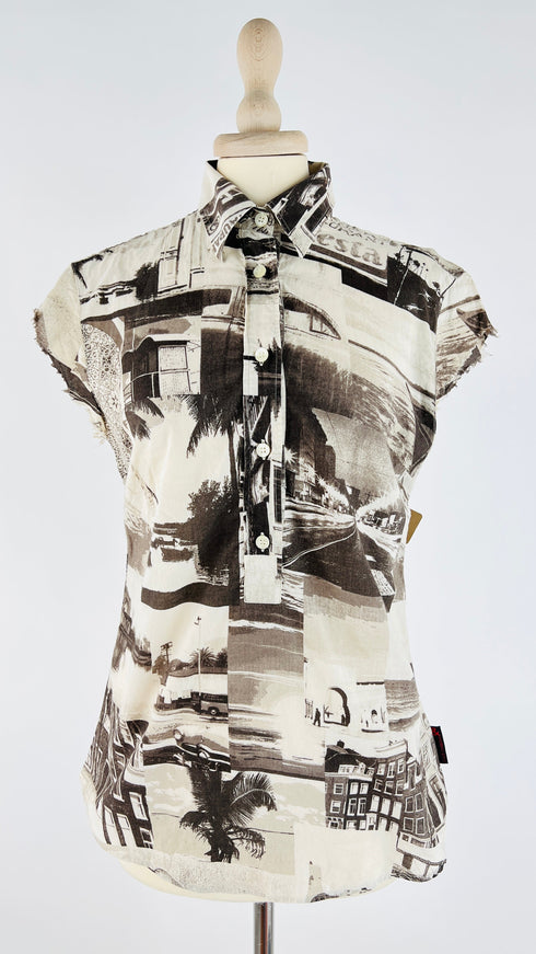 Camicia smanicata stampa metropoli