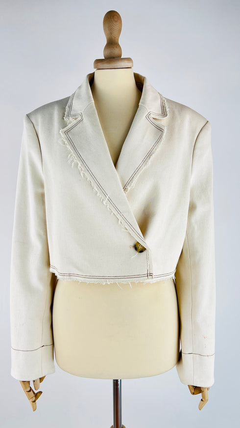 Blazer corto denim sfrangiato