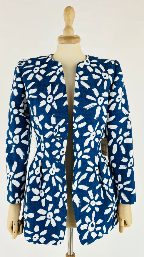 Completo giacca e abito stampa fiori bianchi