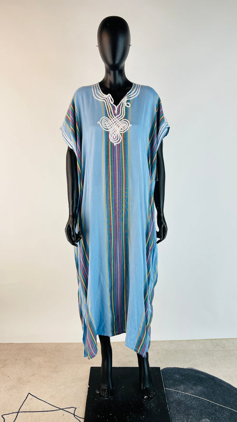 Kaftano lungo azzurro a righe