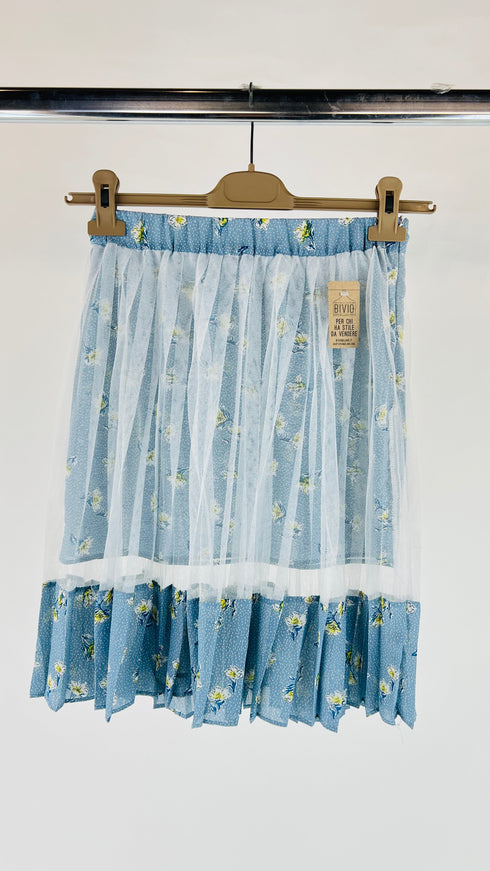 Gonna a pieghe in mesh con fiori