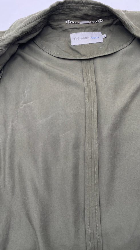 Trench verde sfoderato