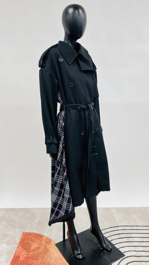 Trench nero inserti tartan