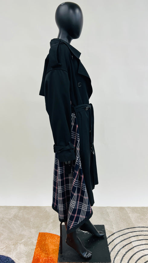 Trench nero inserti tartan