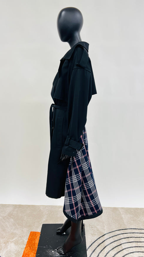 Trench nero inserti tartan
