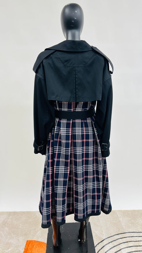 Trench nero inserti tartan