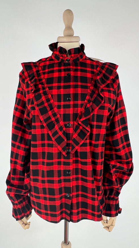Camicia con volant in plaid