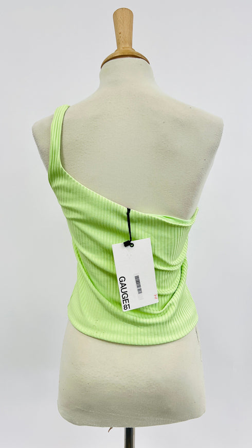 Top monospalla con cartellino