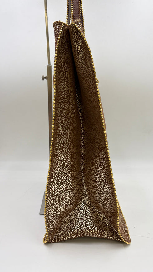 Tote-bag marrone-oro con cartellino