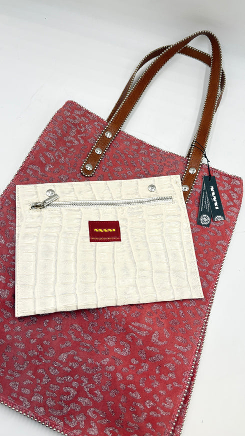 Tote-bag animalier rosa con cartellino