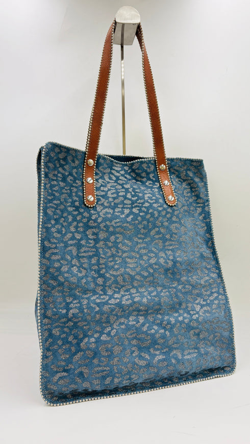 Tote-bag animalier azzurra con cartellino