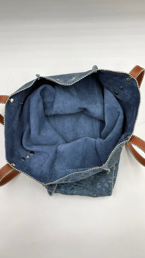 Tote-bag animalier azzurra con cartellino