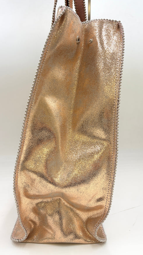 Tote-bag spalmato oro-rosa con cartellino