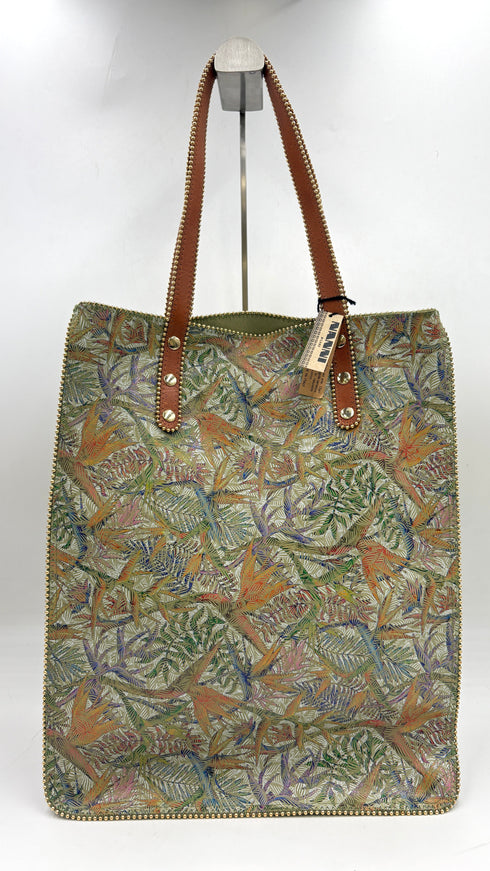 Tote-bag stampa giungla con cartellino