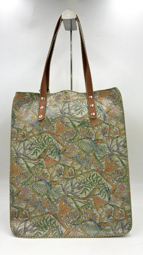 Tote-bag stampa giungla con cartellino