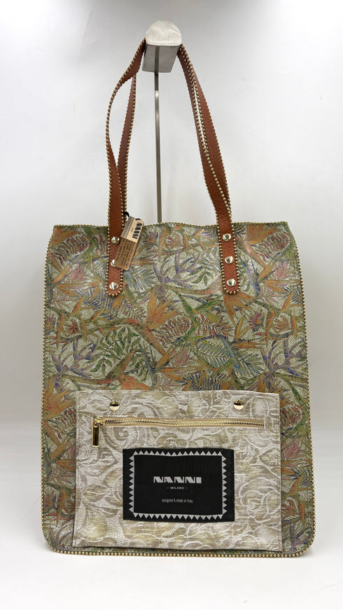 Tote-bag stampa giungla con cartellino