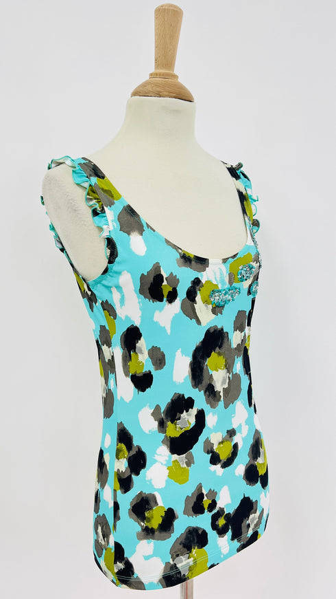 Top stampato con paillettes