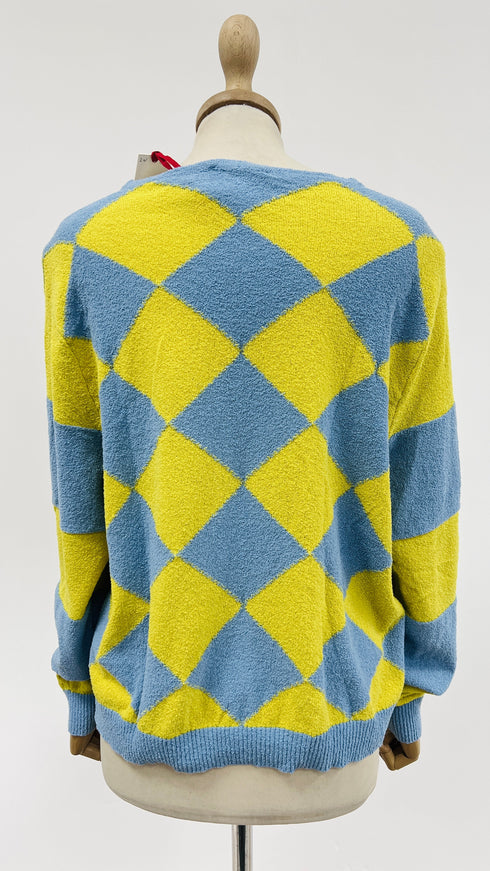 Cardigan a rombi con cartellino