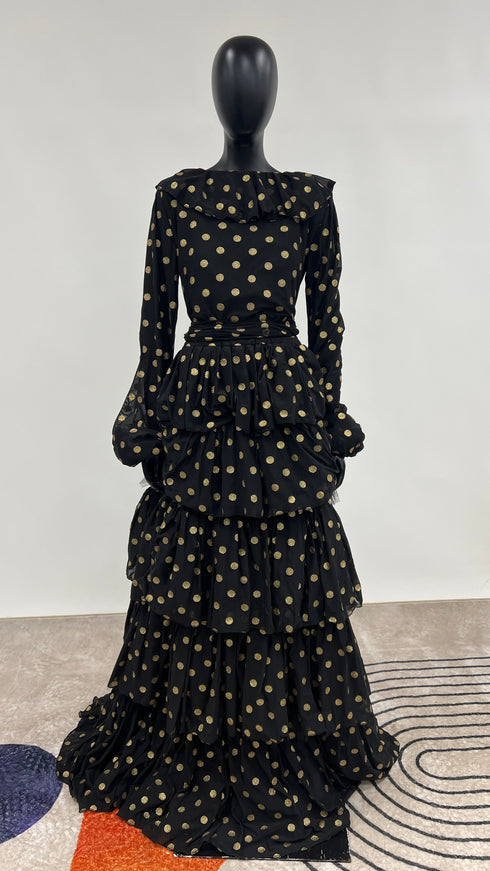 Abito lungo in tulle a pois