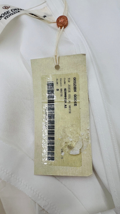 Top scollo V con cartellino