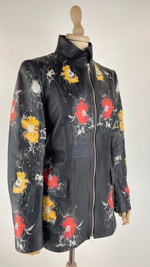 Giacca in pelle nera stampata