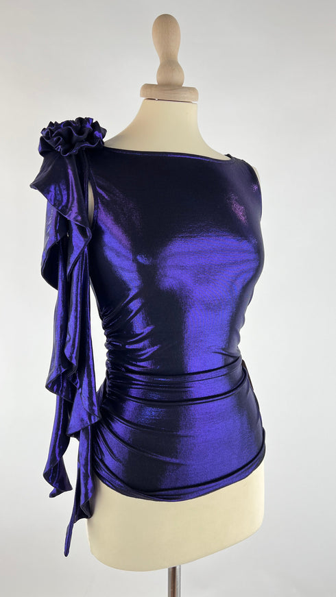 Top lurex viola con cartellino