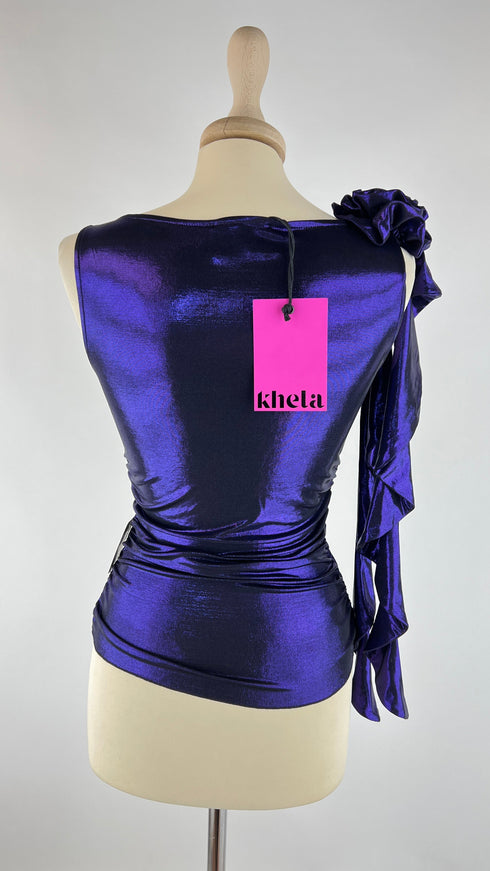 Top lurex viola con cartellino
