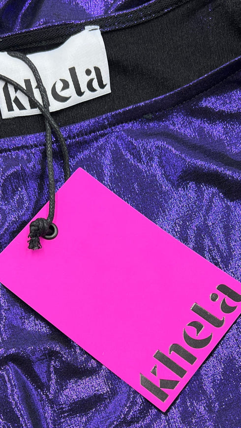 Top lurex viola con cartellino