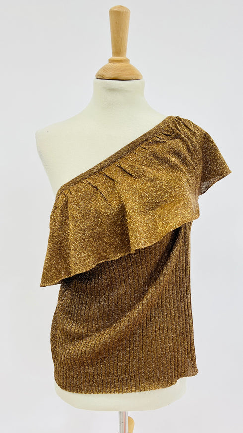 Top monospalla con cartellino