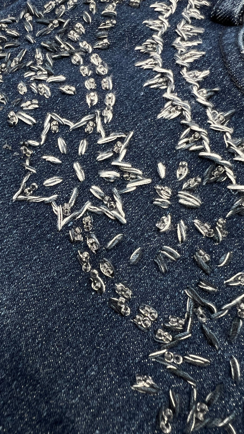 Shorts denim ricamo flora