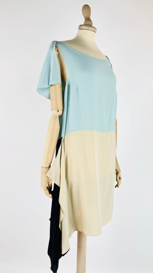 Abito midi in seta colorblock