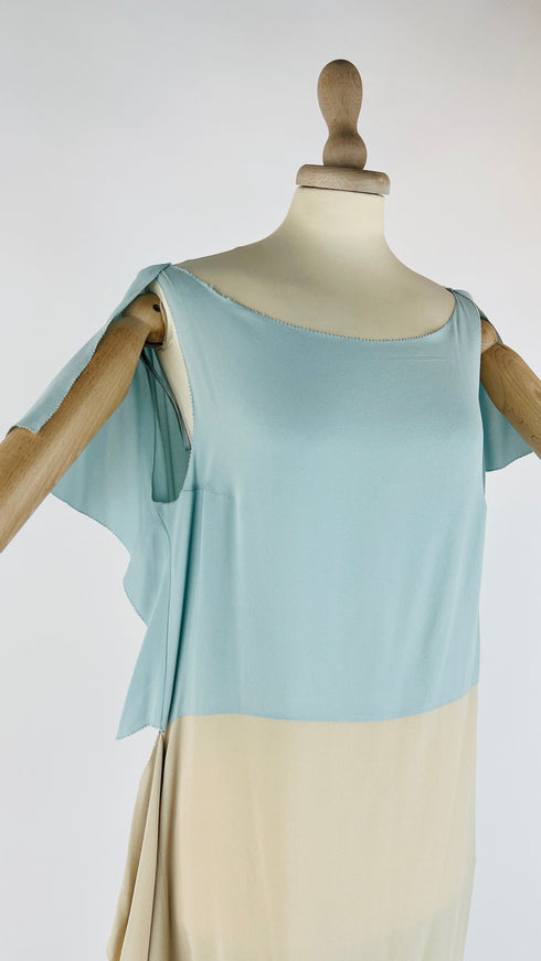 Abito midi in seta colorblock