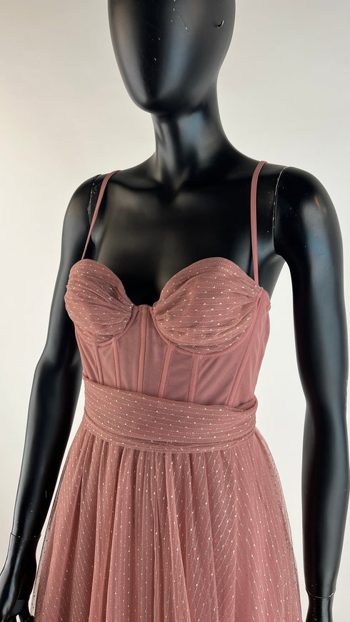 Abito lungo in tulle rosa