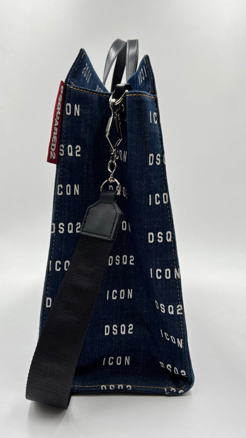 Borsa a mano in denim logato