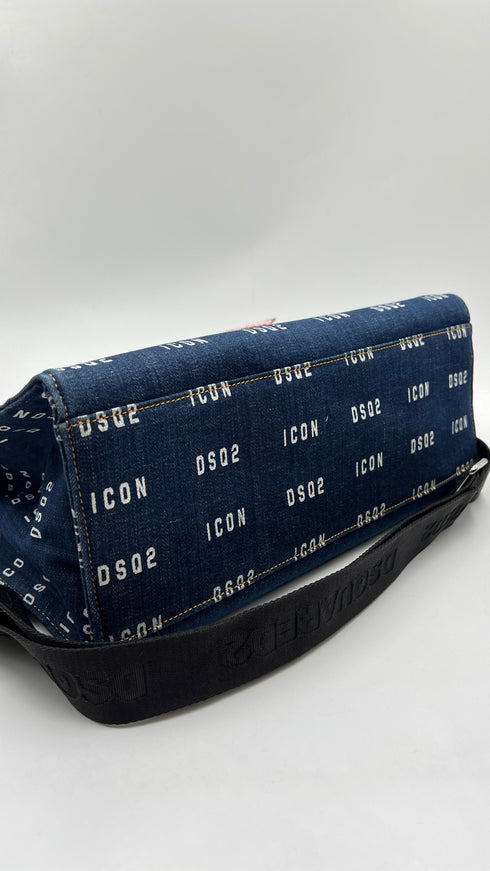 Borsa a mano in denim logato