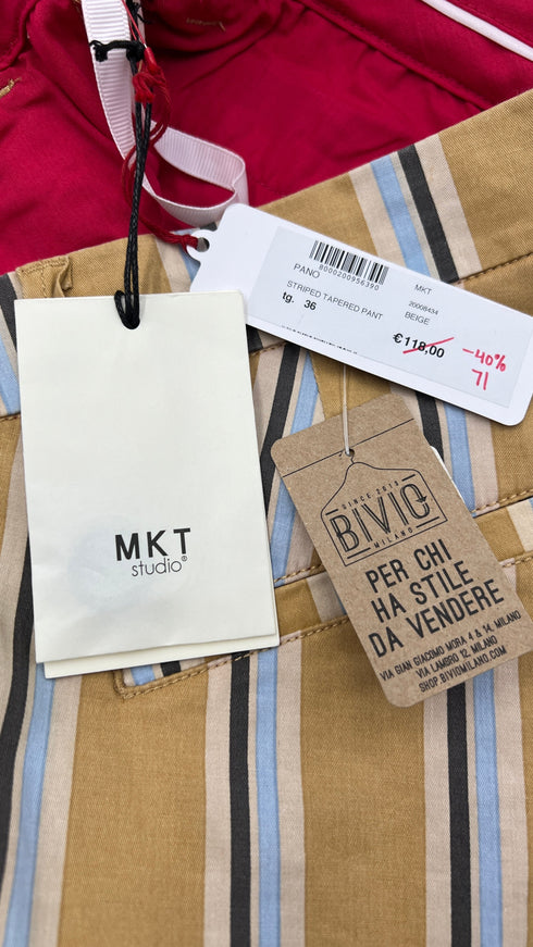 Pantaloni slim fit a righe con cartellino