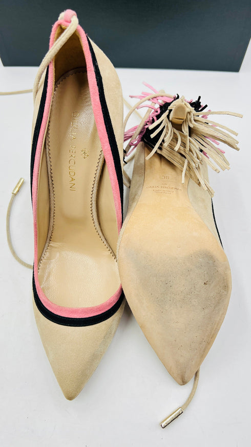 Décolleté suede color block con frange