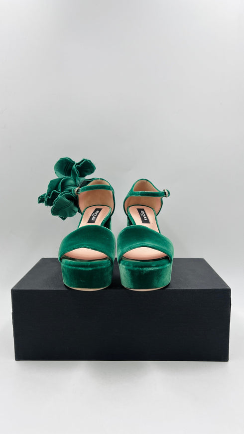 Sandali in velluto verde N.37.5