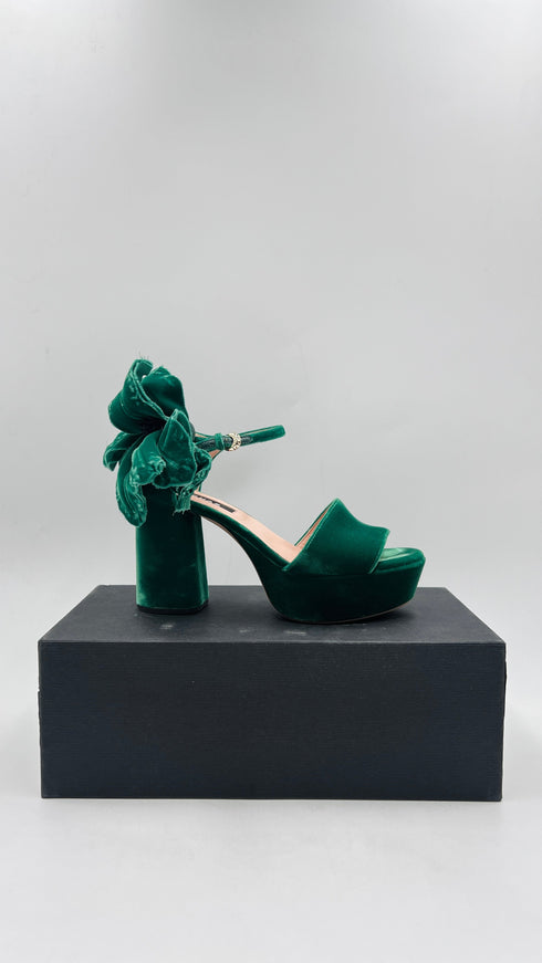 Sandali in velluto verde N.37.5