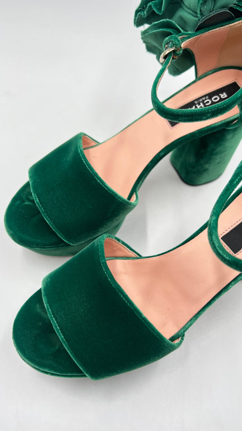 Sandali in velluto verde N.37.5