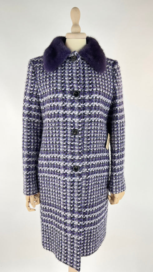 Cappotto tweed collo pelliccia