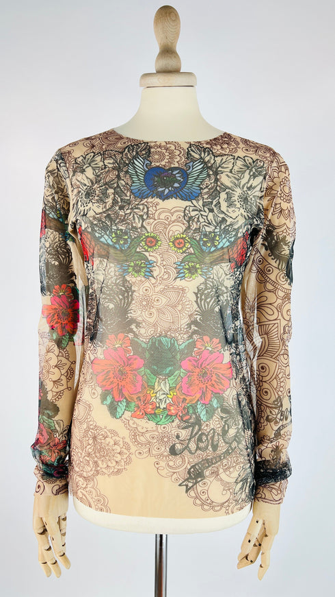 Longsleeve in tulle con cartellino