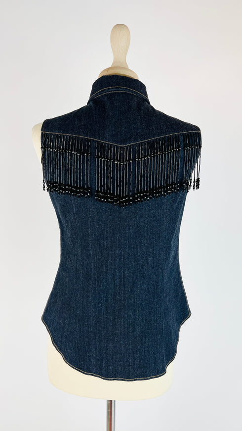 Smanicato in denim con frange