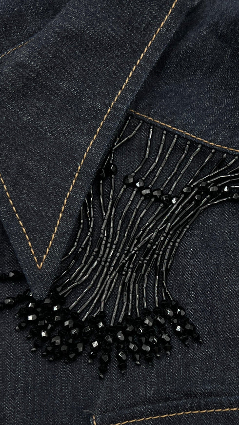 Smanicato in denim con frange