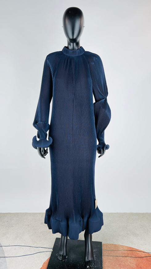 Abito lungo blu plissettato