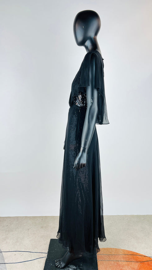 Abito lungo doppio tessuto con cartellino