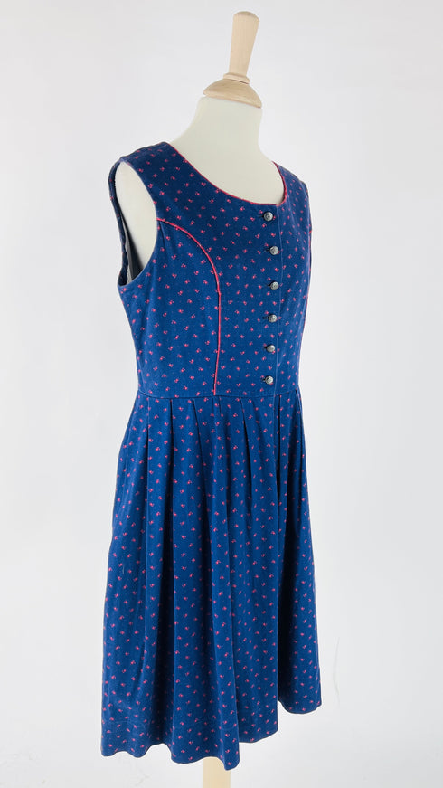 Abito midi blu fiori rossi