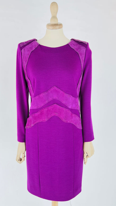 Abito midi inserti magenta suede